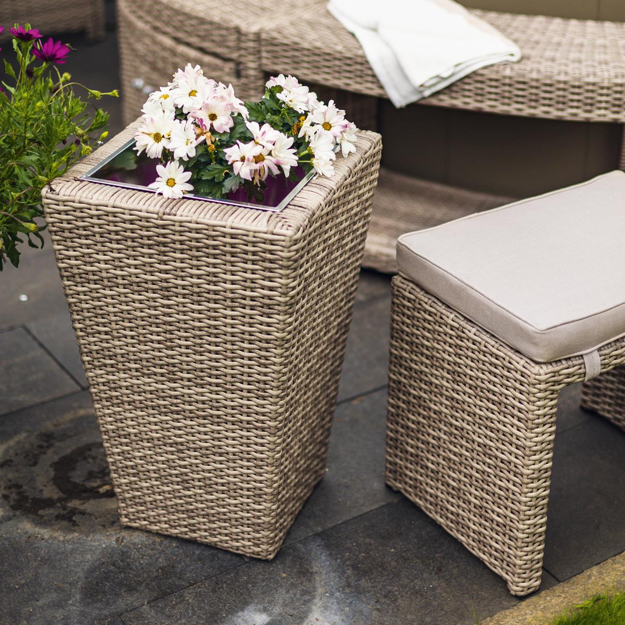 Outdoor-Hocker Marinoir inkl. Kissen - eckig - Polyrattan - sand