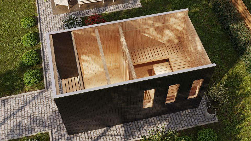 Aussenssauna Skagen mit 9 kW Ofen BIO 9 und Huum Wifi Steuerung schwarz