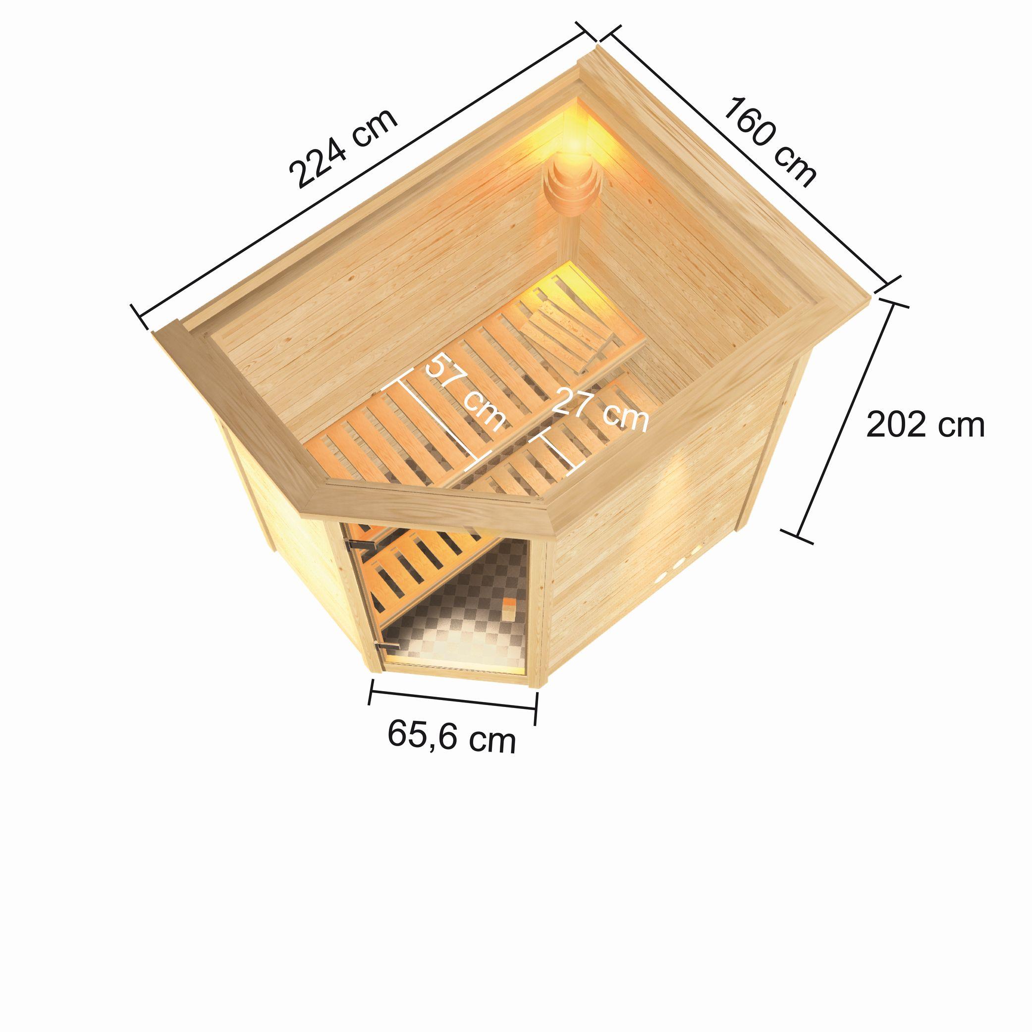 Innensauna Henk mit 9 kW Ofen BIO 9 und Huum Wifi Steuerung natur