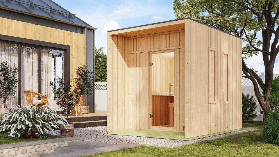 Aussenssauna Barne mit 9 kW Ofen FIN 9 und Huum Wifi Steuerung natur