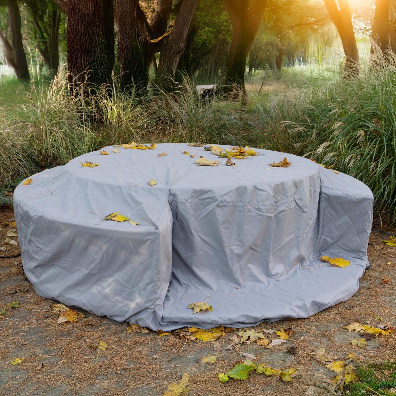 Whirlpool-Schutzhülle für Softub LEGEND mit Polyrattan- oder Stauseeholz-Umrandung - silber-grau