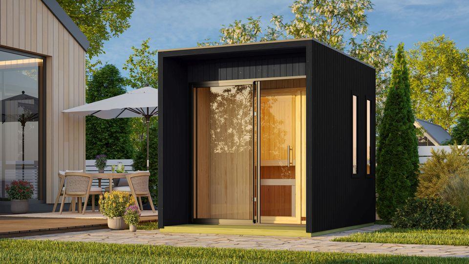 Aussenssauna Branko mit 9 kW Ofen BIO 9 und Huum Wifi Steuerung schwarz