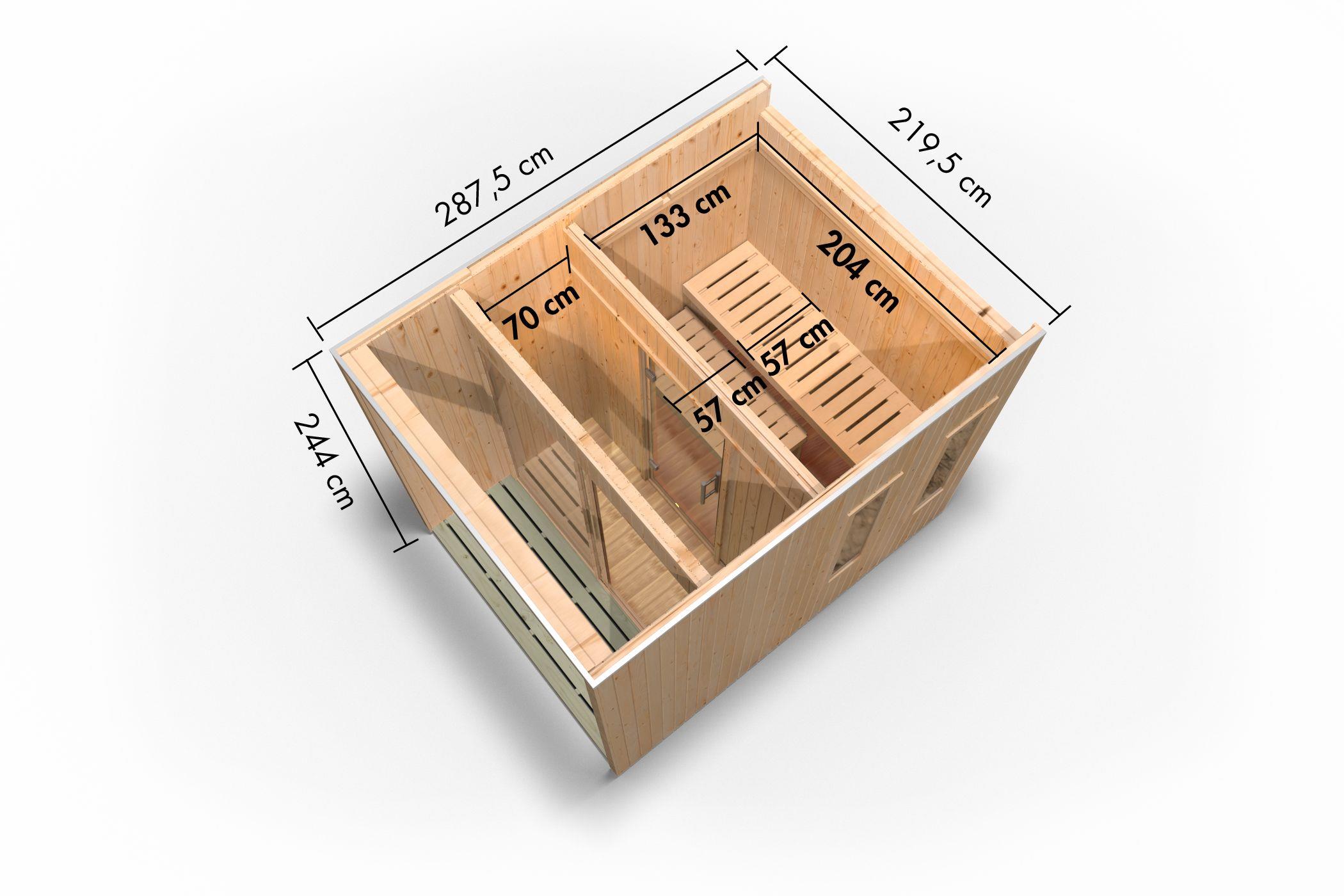 Aussenssauna Branko mit 9 kW Ofen BIO 9 und Huum Wifi Steuerung natur