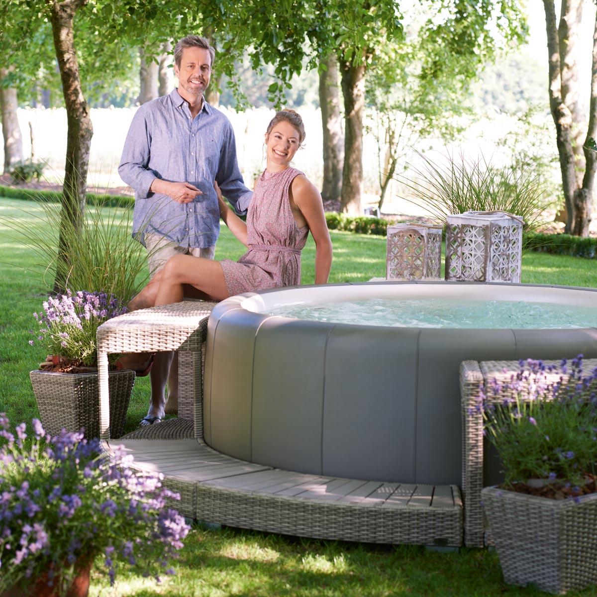 Whirlpool-Vollumrandung für Softub RESORT / POSEIDON - Polyrattan - ø 290 cm - sand
