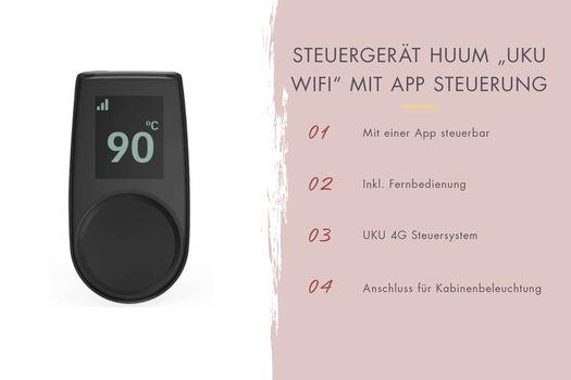 Fasssauna Tornby mit 9 kW Ofen FIN 9 und Huum Wifi Steuerung natur Dach: schwarz
