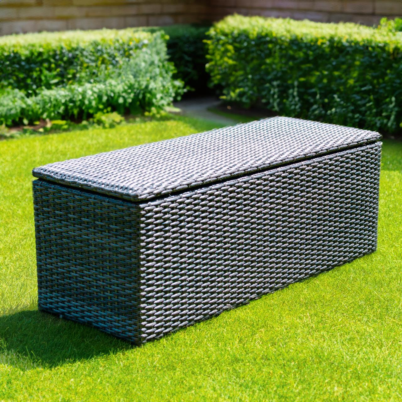 Garten-Aufbewahrungsbox Marinoir inkl. Auflage in grau - Polyrattan - 100 x 40 x 42 cm - graphite