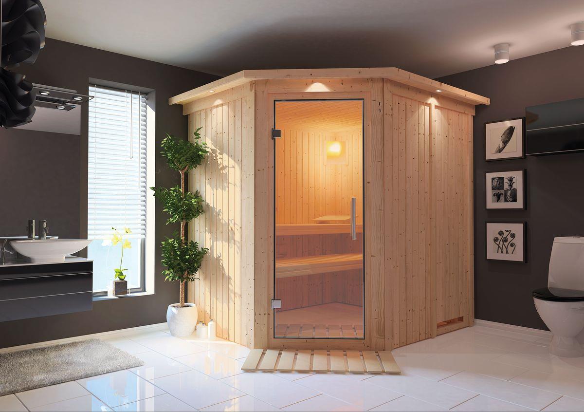 Innensauna Jaan mit 9 kW Ofen BIO 9 und Huum Wifi Steuerung natur