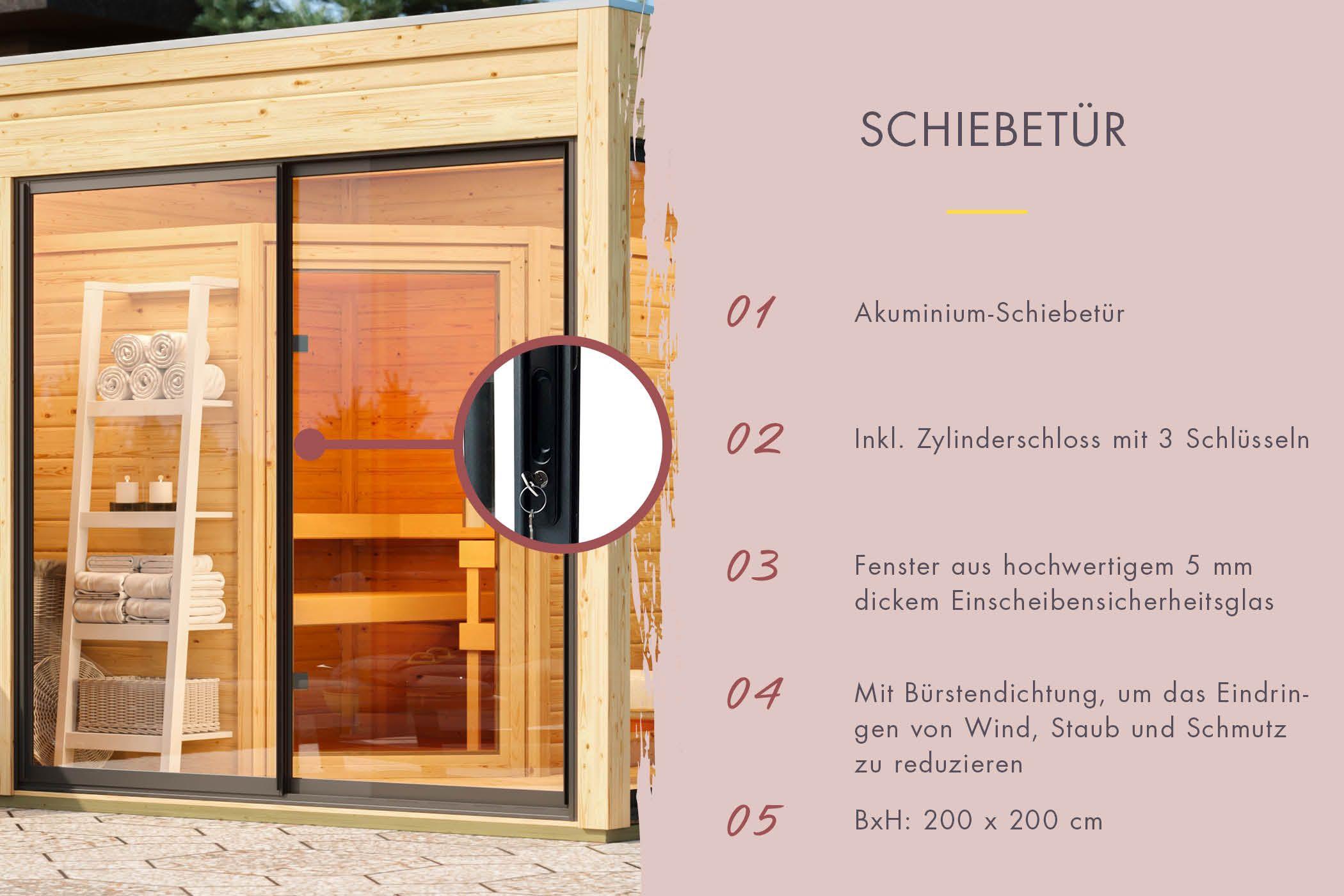 Außensauna Skagen mit 9 kW FIN-Ofen & Wifi Steuerung - Naturbelassen
