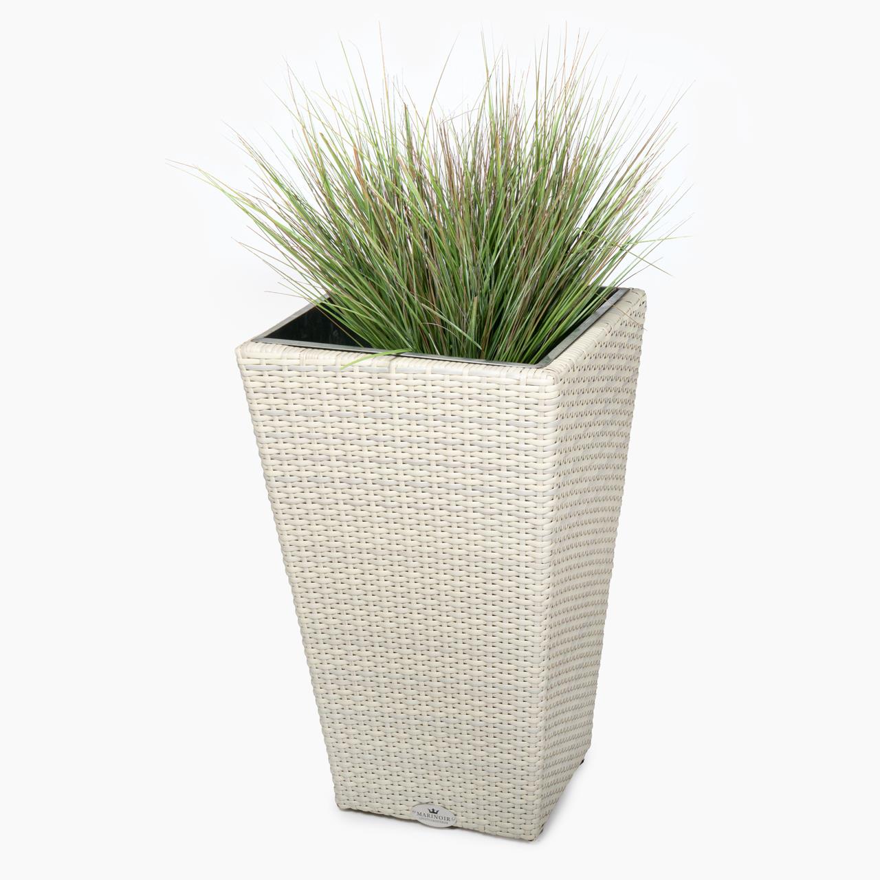 Pflanztopf Outdoor Marinoir mit Zinkeinsatz groß - Polyrattan - 60 cm - white chocolate