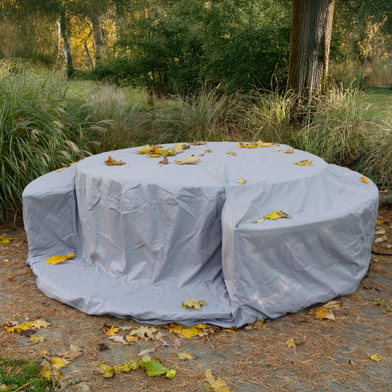 Whirlpool-Schutzhülle für Softub RESORT oder POSEIDON mit Holz-Umrandung - silber-grau