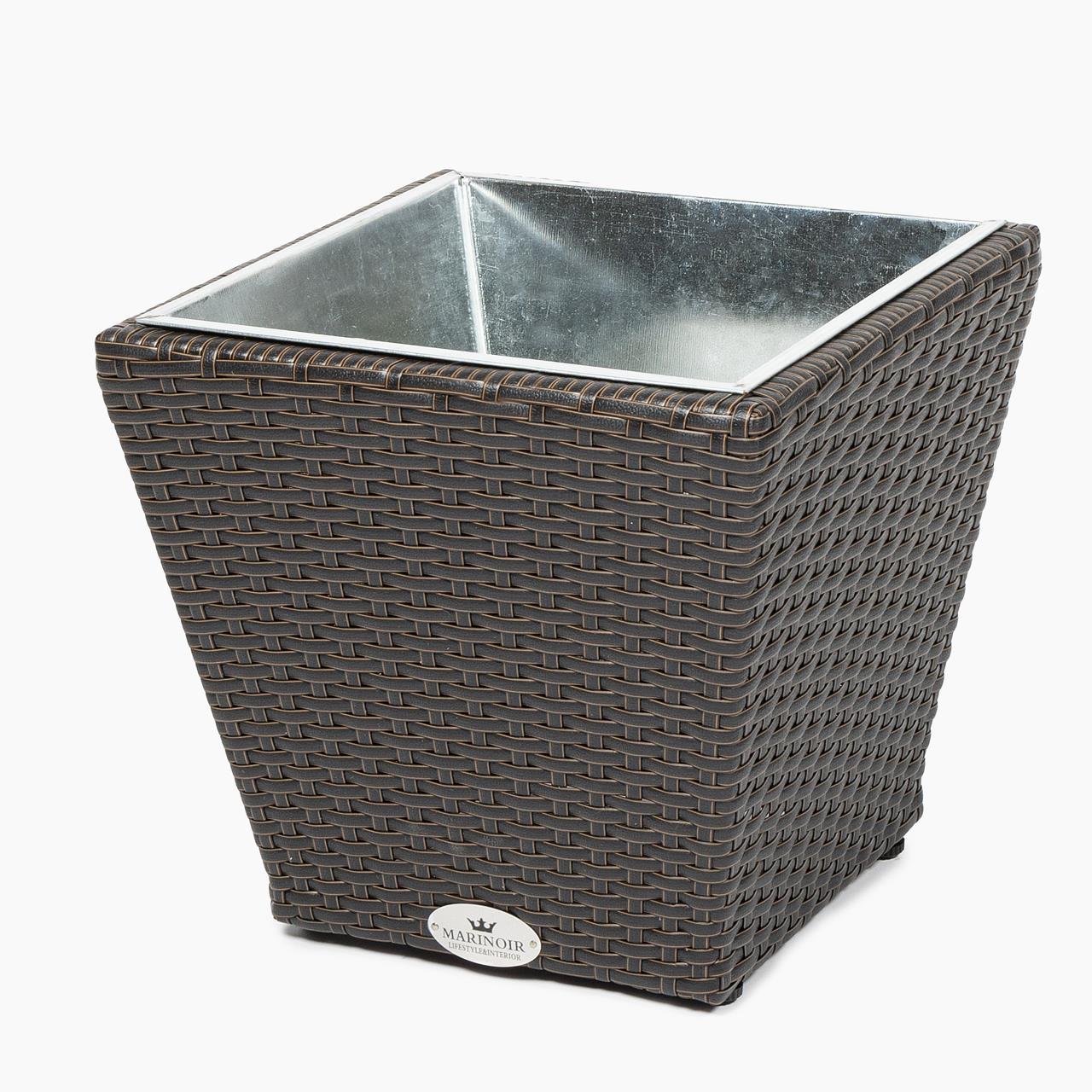 Pflanztopf Outdoor Marinoir mit Zinkeinsatz klein - Polyrattan - 30 cm - mocca