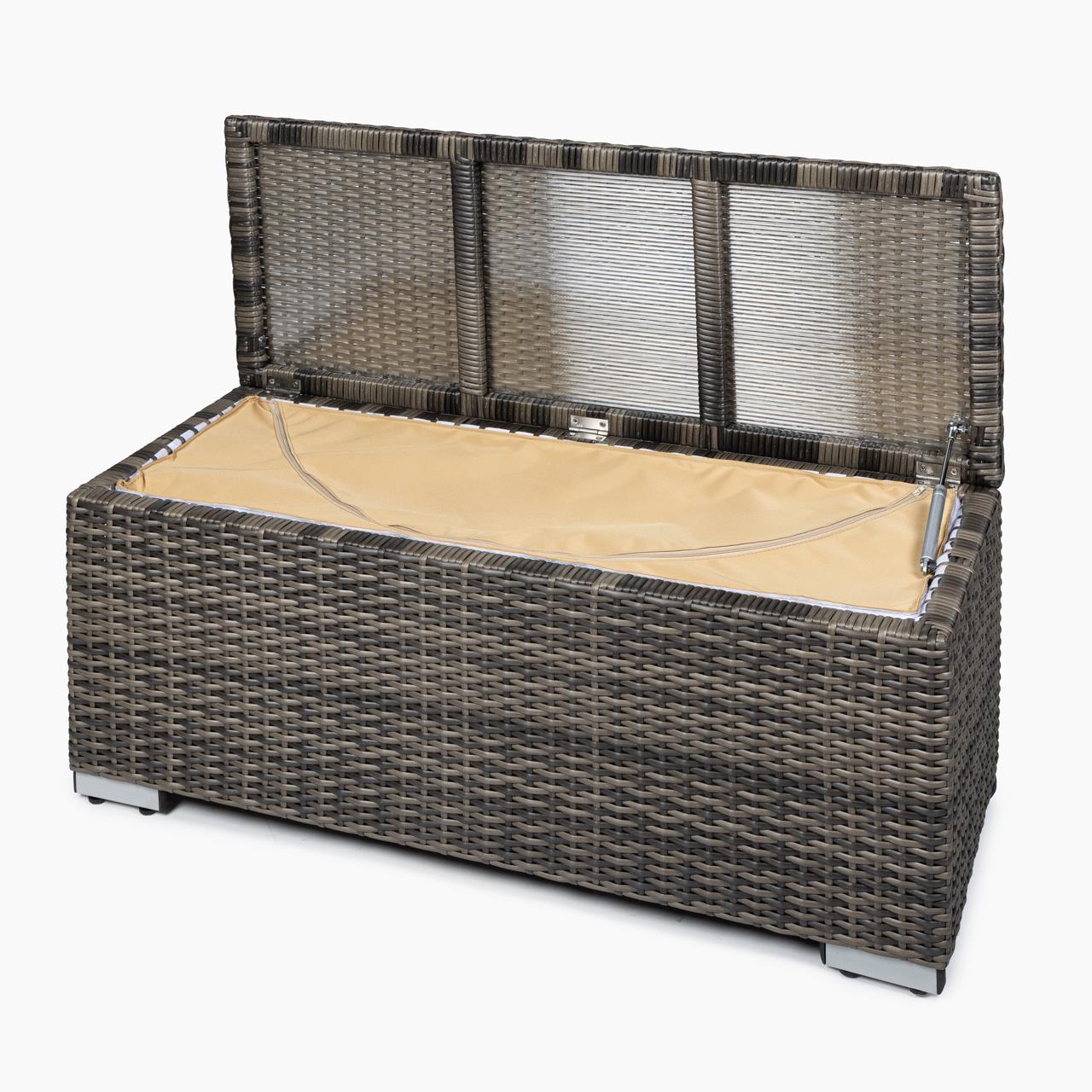 Garten-Aufbewahrungsbox Marinoir inkl. Auflage in grau - Polyrattan - 100 x 40 x 42 cm - stone