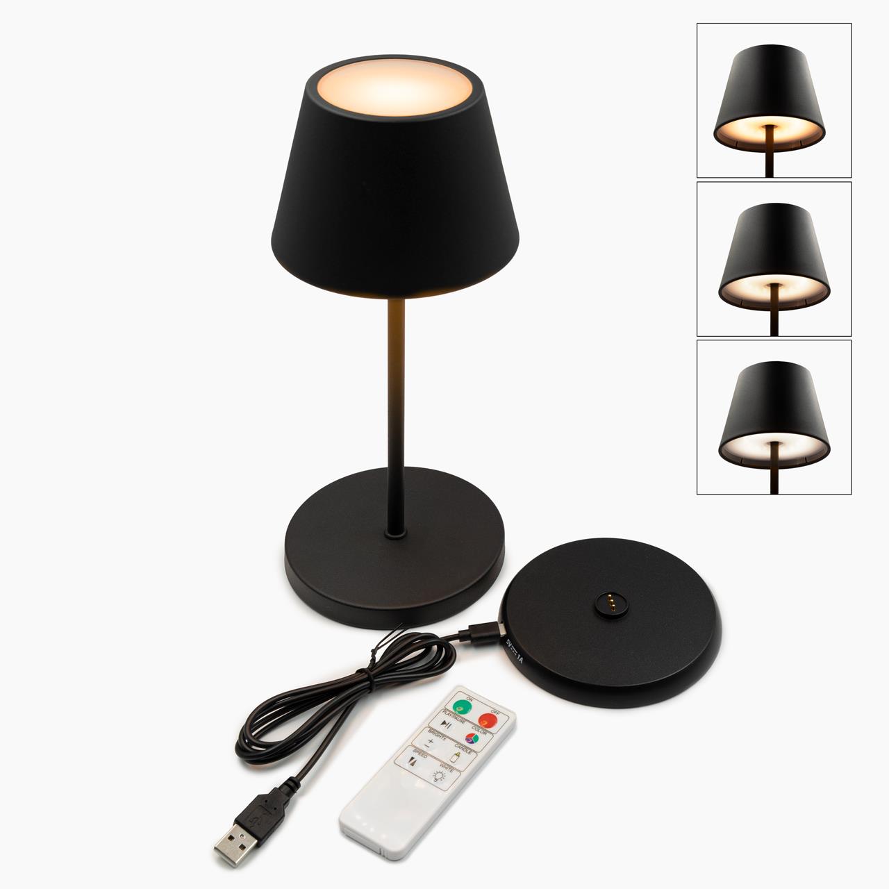 Akku Tischleuchte Cosenza in schwarz incl. Ladestation und Fernbedienung