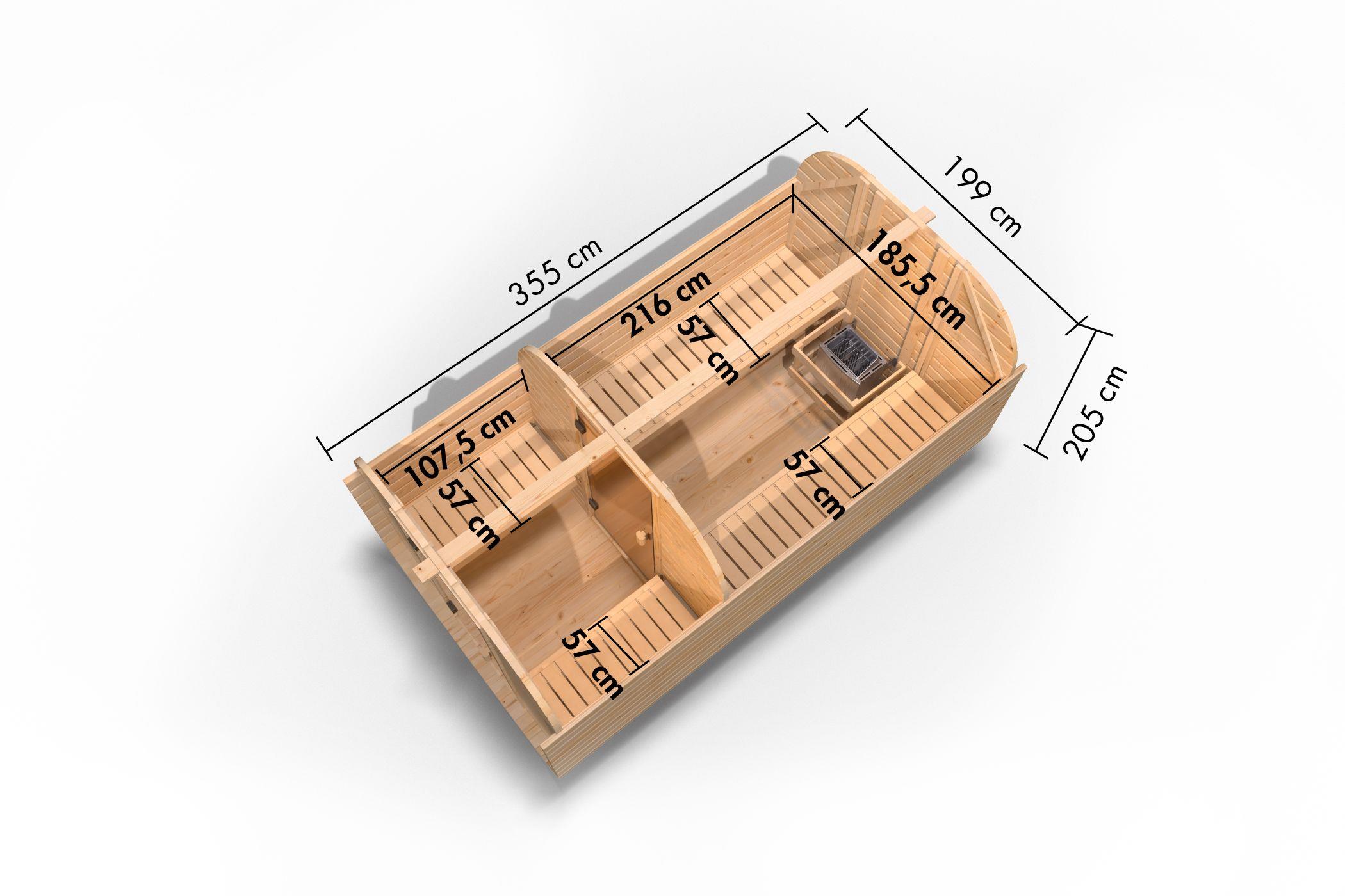 Aussenssauna Benton mit 9 kW Ofen BIO 9 und Huum Wifi Steuerung natur