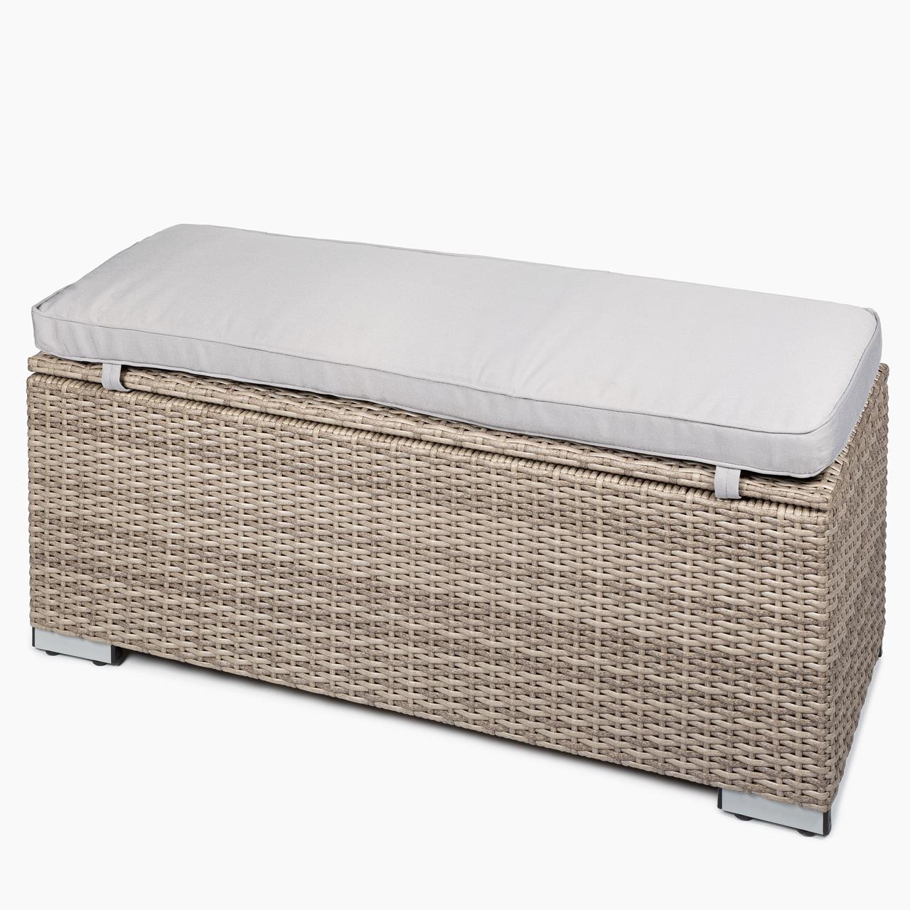 Garten-Aufbewahrungsbox Marinoir inkl. Auflage in grau - Polyrattan - 100 x 40 x 42 cm - sand
