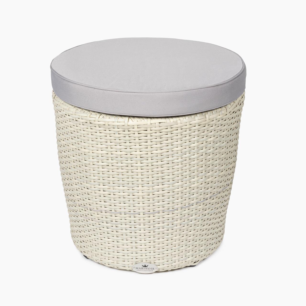 Outdoor-Hocker Marinoir inkl. Kissen - rund - Polyrattan - white chocolate