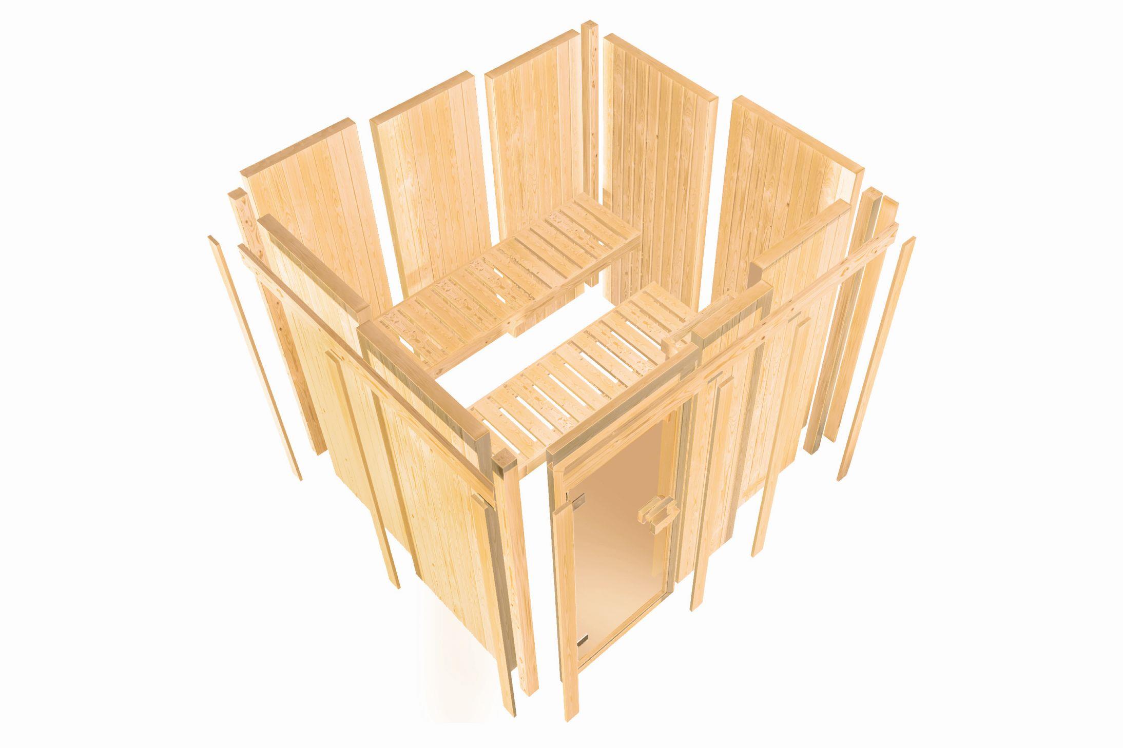 Innensauna Jari mit 9 kW Ofen BIO 9 und Huum Wifi Steuerung natur