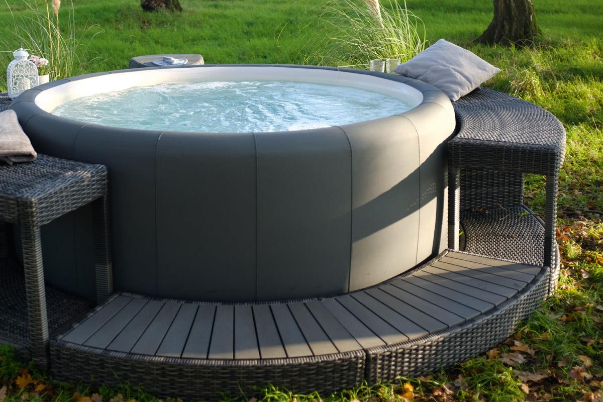 Whirlpool-Vollumrandung für Softub RESORT / POSEIDON - Polyrattan - ø 290 cm - stone