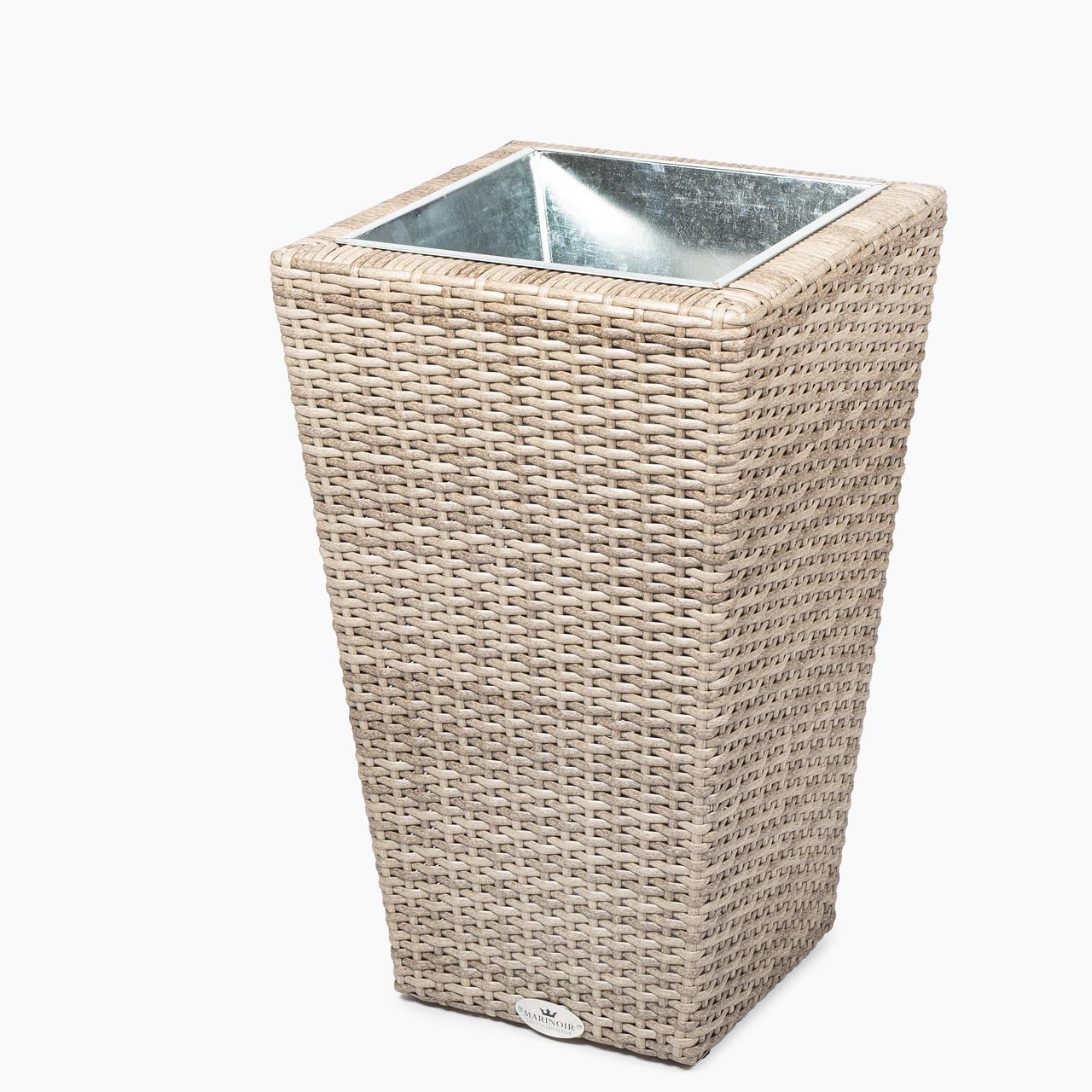 Pflanztopf Outdoor Marinoir mit Zinkeinsatz groß - Polyrattan - 60 cm - sand