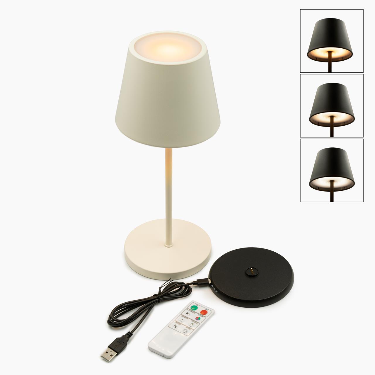 Akku Tischleuchte Cosenza in weiß incl. Ladestation und Fernbedienung