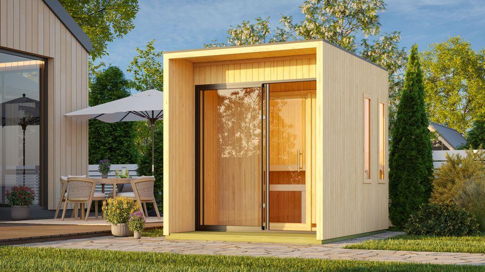 Aussenssauna Branko mit 9 kW Ofen BIO 9 und Huum Wifi Steuerung natur