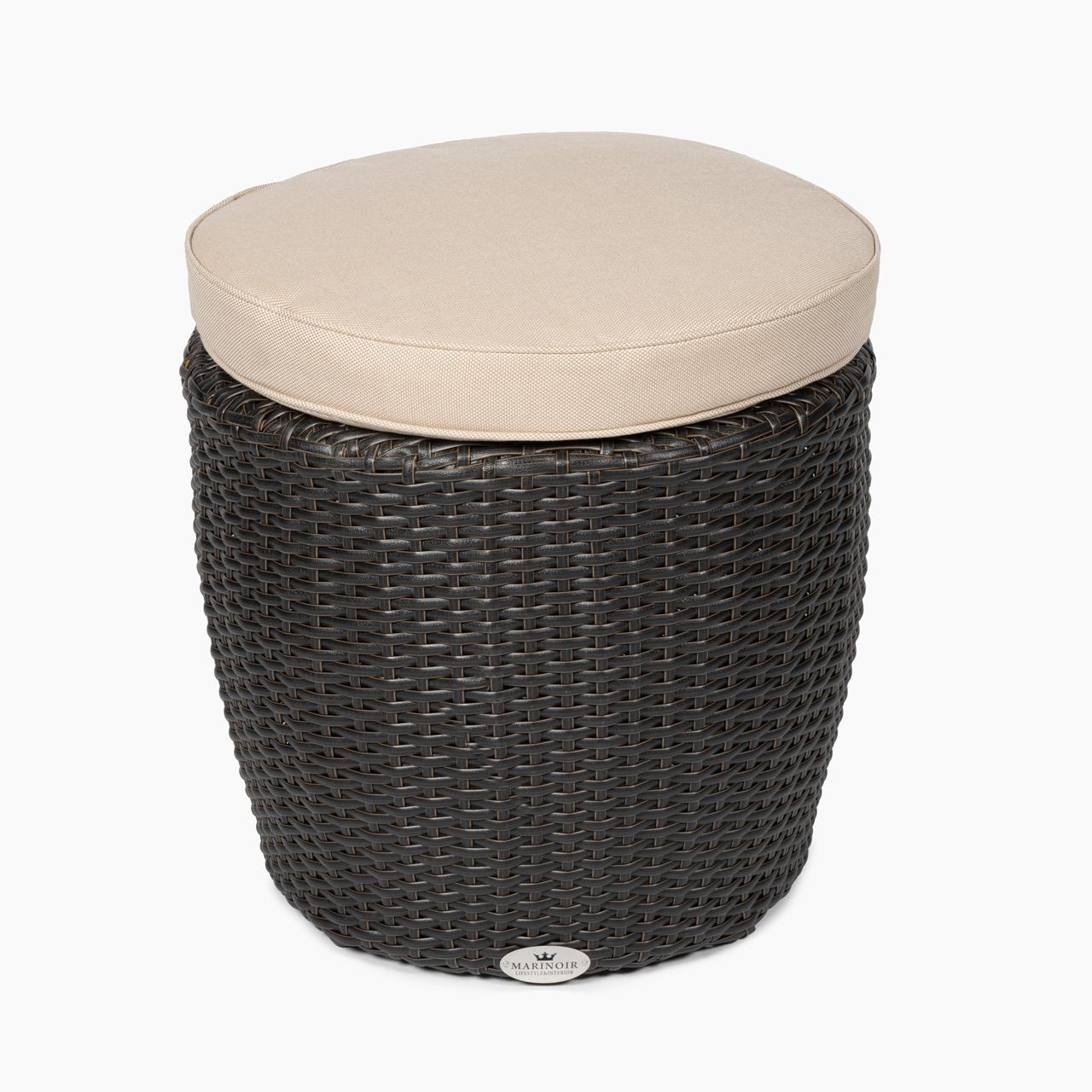 Outdoor-Hocker Marinoir inkl. Kissen - rund - Polyrattan - mocca
