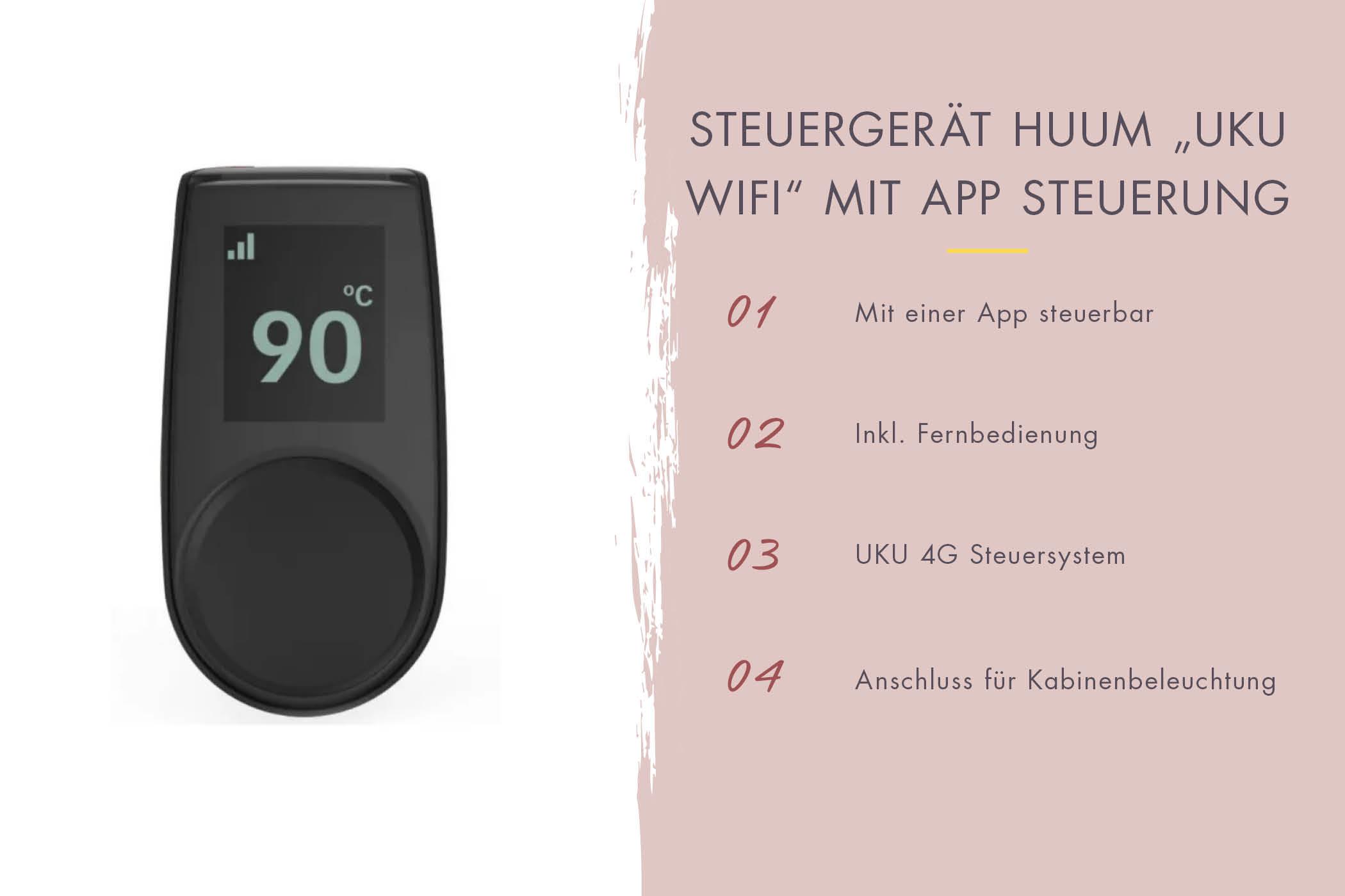 Aussenssauna Skagen mit 9 kW Ofen BIO 9 und Huum Wifi Steuerung schwarz