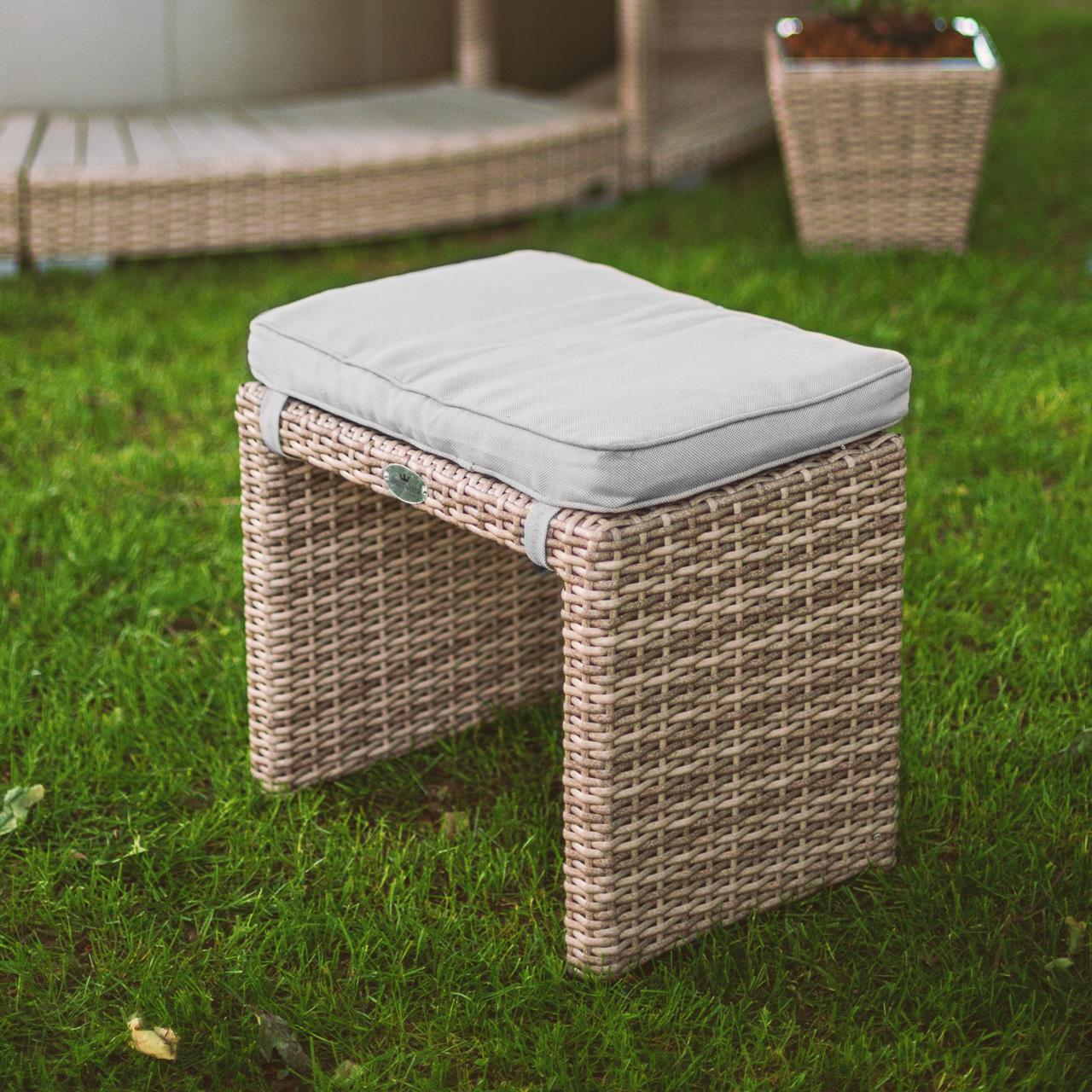 Outdoor-Hocker Marinoir inkl. Kissen - eckig - Polyrattan - sand