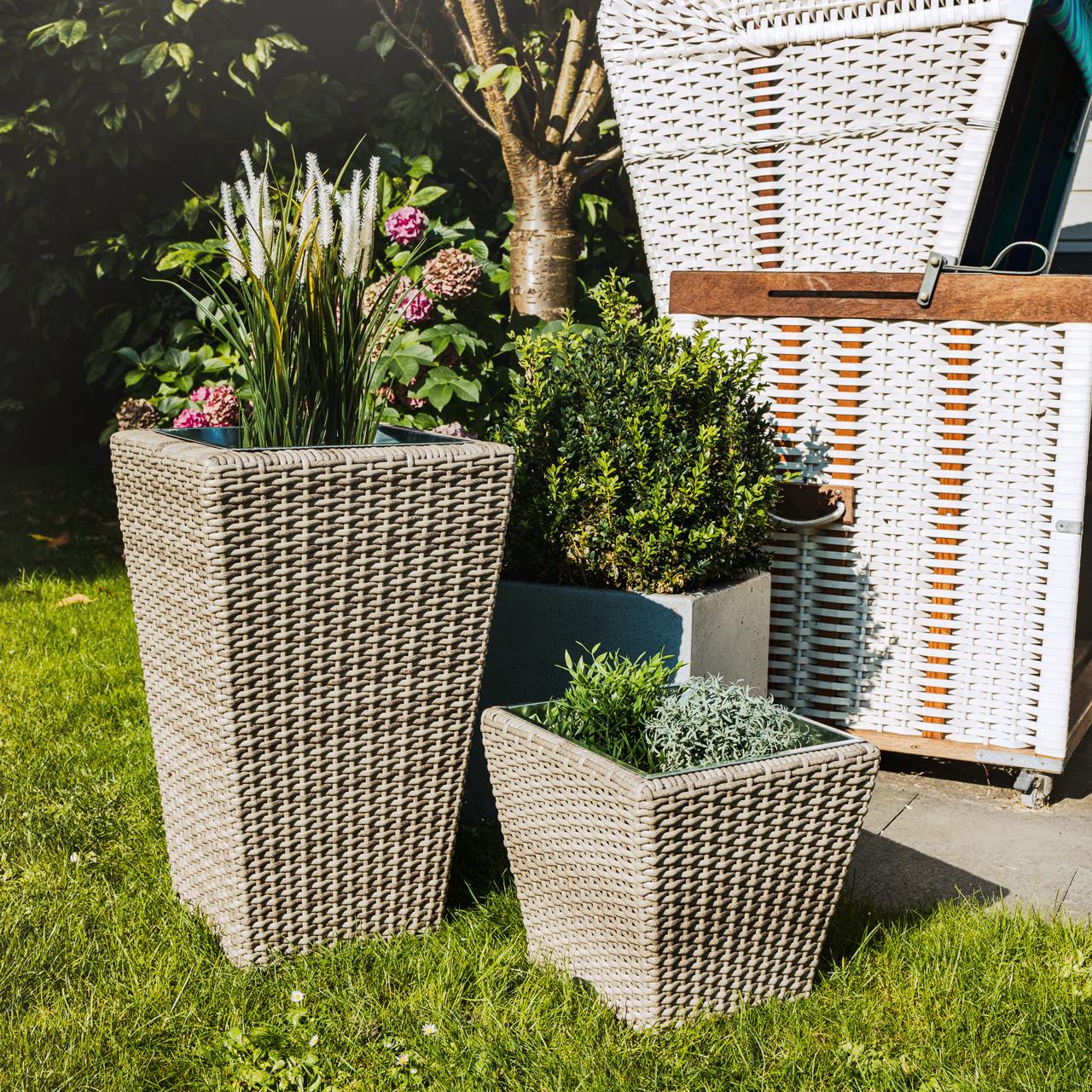 Pflanztopf Outdoor Marinoir mit Zinkeinsatz groß - Polyrattan - 60 cm - sand