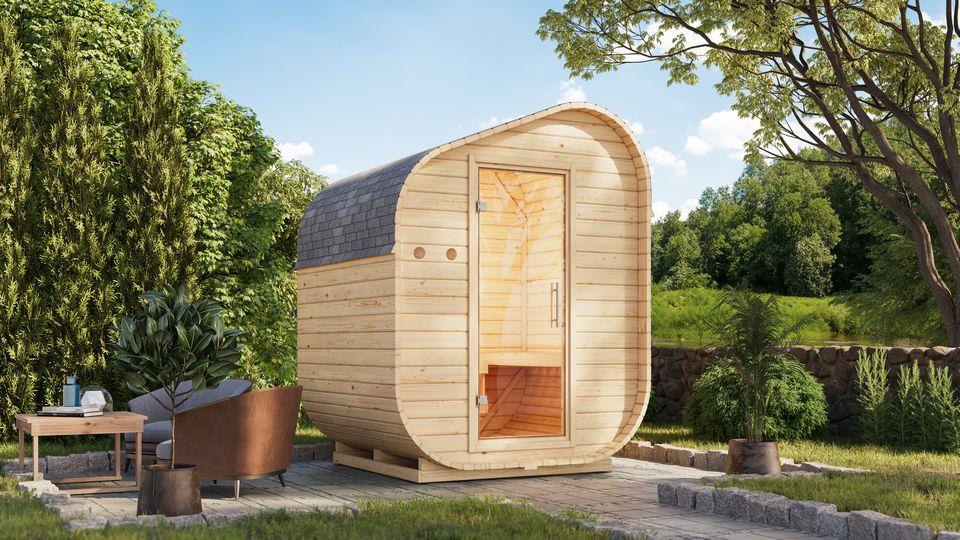 Aussenssauna Börge mit 9 kW Ofen BIO 9 und Huum Wifi Steuerung natur