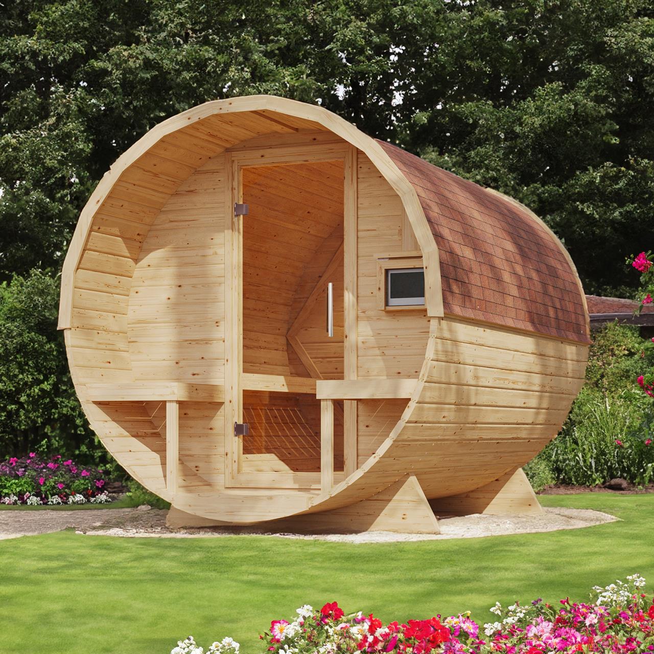 Fasssauna TORNBY 9 kW Ofen FIN 9 und externe Steuerung Easy Dach: rot