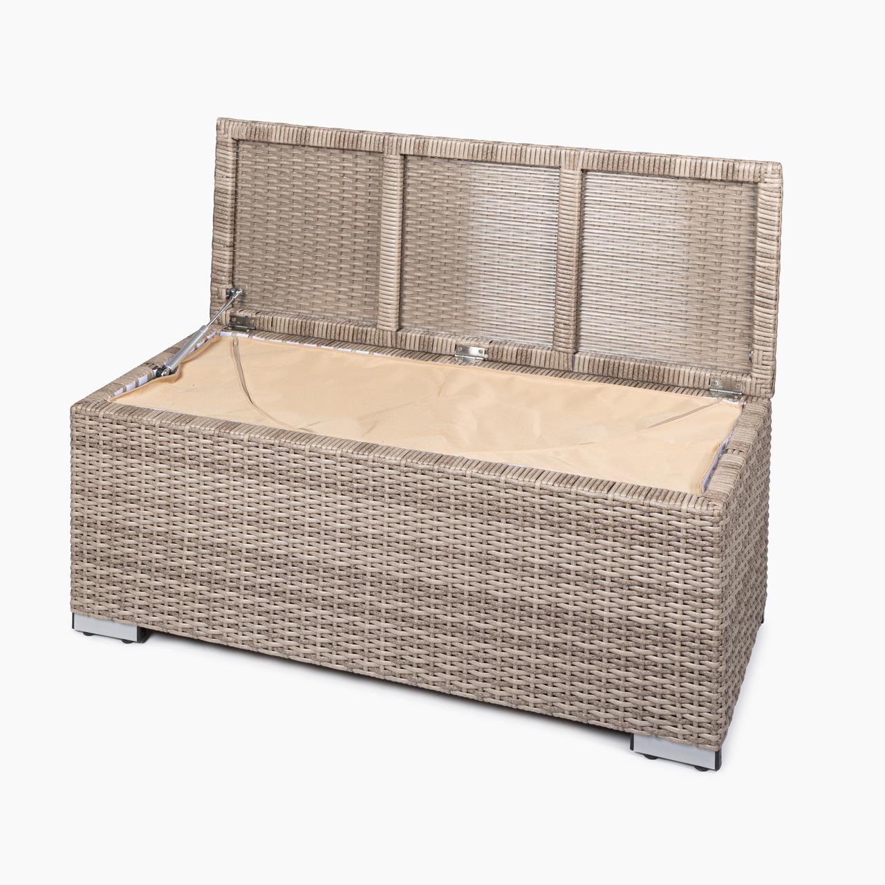 Garten-Aufbewahrungsbox Marinoir inkl. Auflage in grau - Polyrattan - 100 x 40 x 42 cm - sand