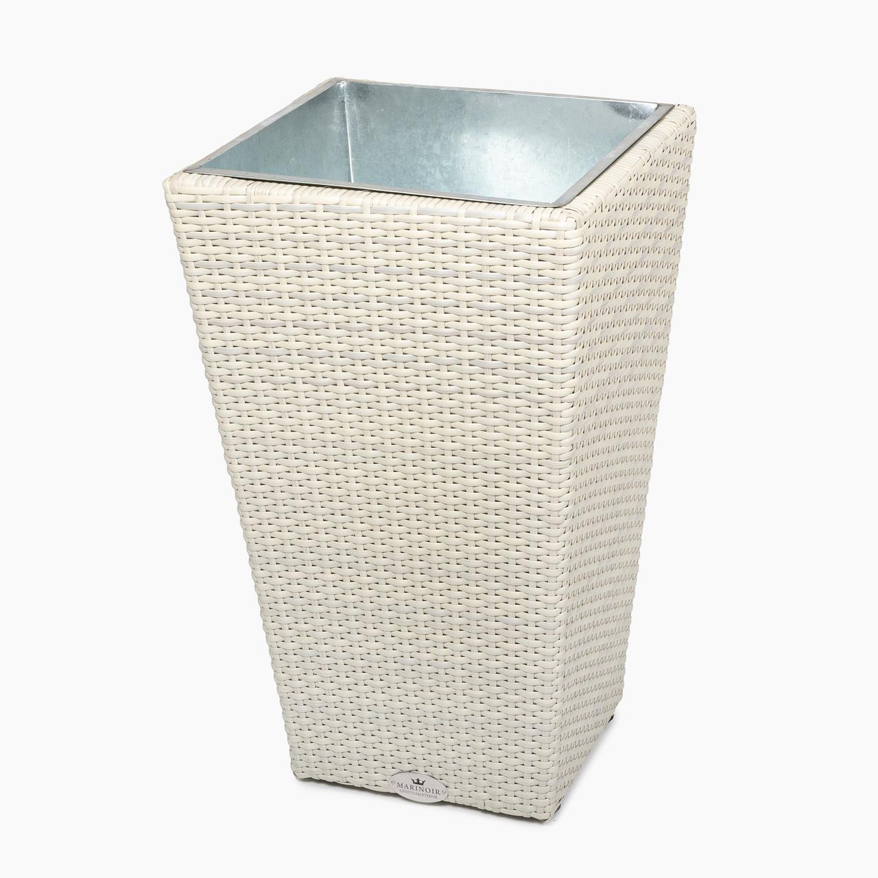 Pflanztopf Outdoor Marinoir mit Zinkeinsatz groß - Polyrattan - 60 cm - white chocolate