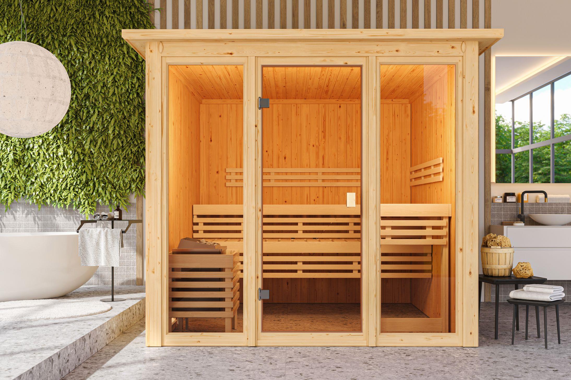 Innensauna HVIDE 9 kW Ofen BIO 9 mit WiFi Steuerung Huum naturbelassen