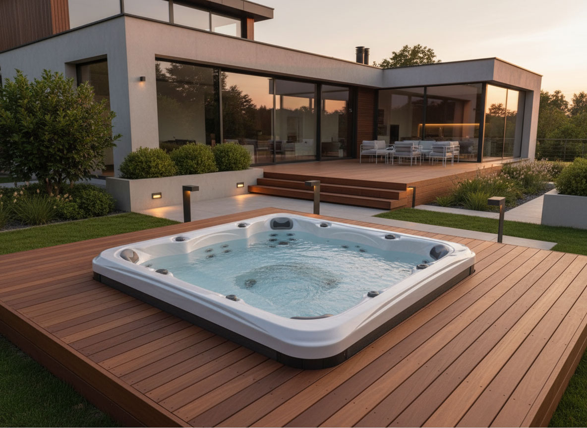 Maxwell Spas Max 4 Whirlpool für 6 Personen Grau/Braun mit 28 Massagedüsen